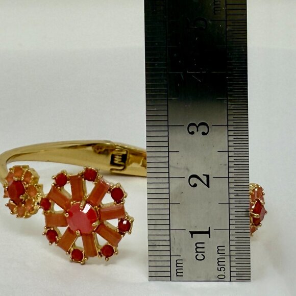 Kate Spade Red coral Sunburst Cluster Hinged Cuff Bracelet | Gold Tone - Picture 5 of 7